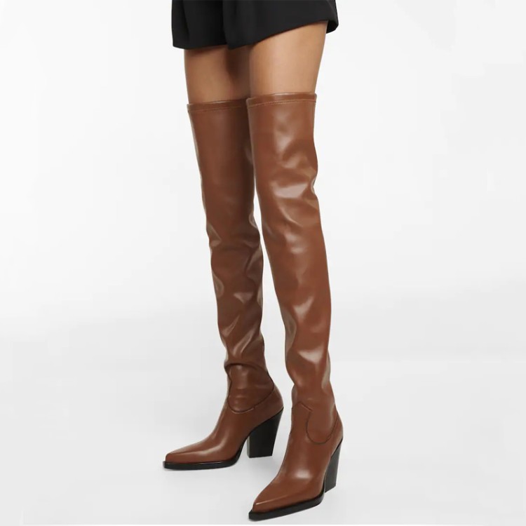 Women's Over-the-Knee High Heel Fashion Boots in Black and Dark Brown