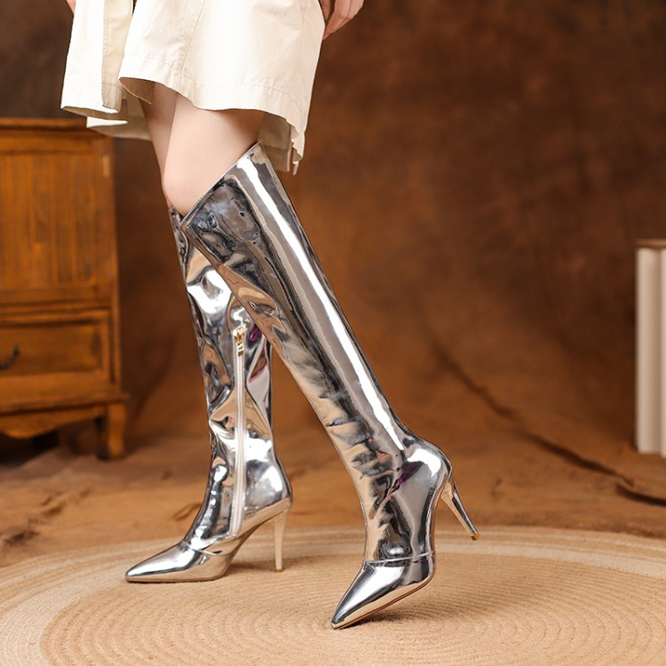 Sexy High Heel Stiletto Boots with Double Zipper and Color Block Design