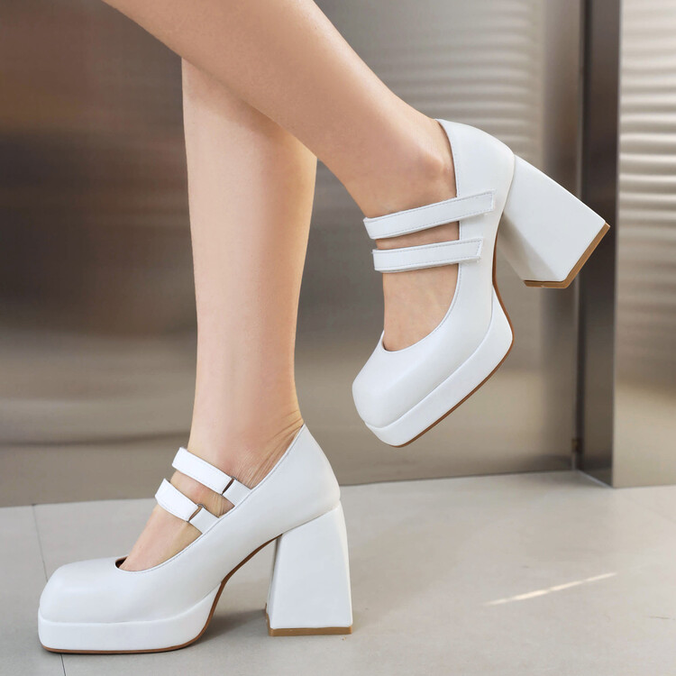 Lolita High Heel Square Toe Platform Shoes with Hook and Loop - Image 3