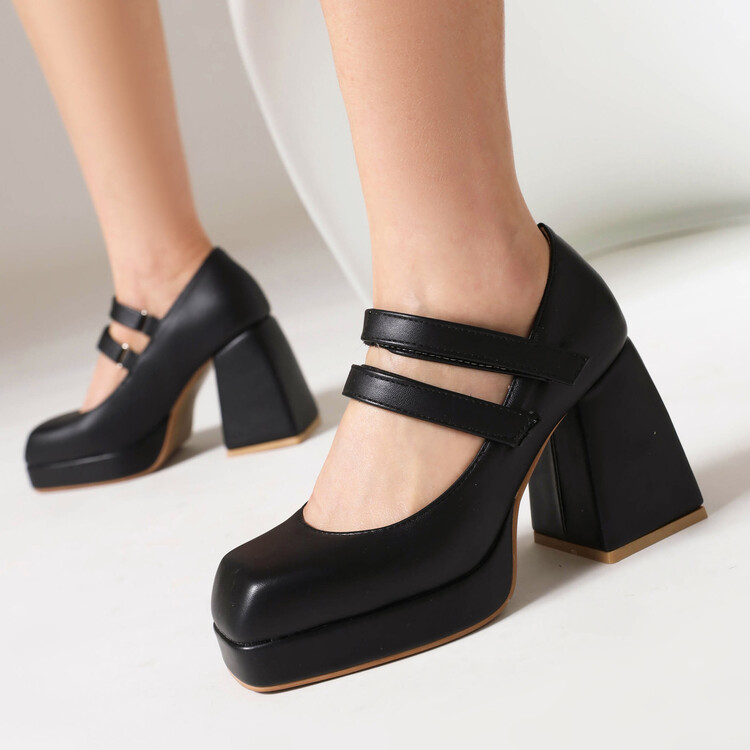 Lolita High Heel Square Toe Platform Shoes with Hook and Loop - Image 5