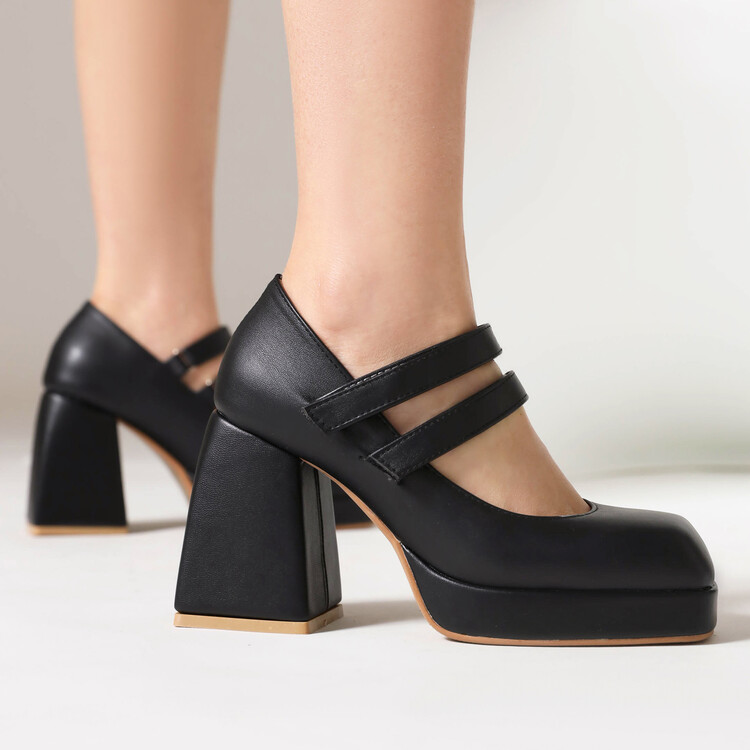 Lolita High Heel Square Toe Platform Shoes with Hook and Loop - Image 4
