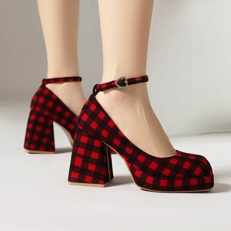 Lolita Mary Jane High Heel Pumps with Plaid and Platform