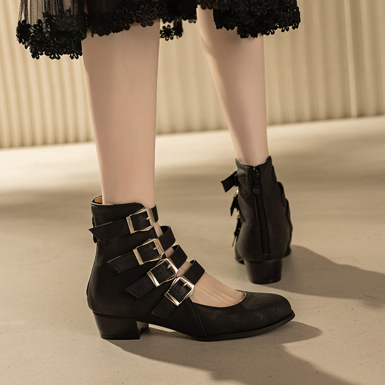 Roman Sandals Low Chunky Heel Round Toe Back Zip - Image 3