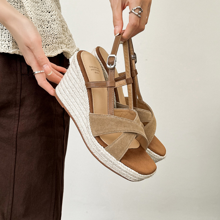 Roman Sandals with Wedge Heel and T-Strap - Style a.html